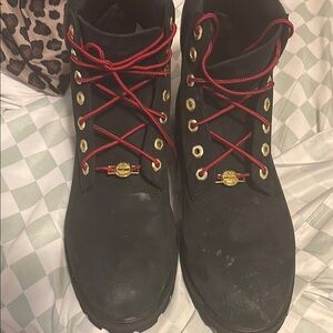 Timberland Black Boots with Red Laces